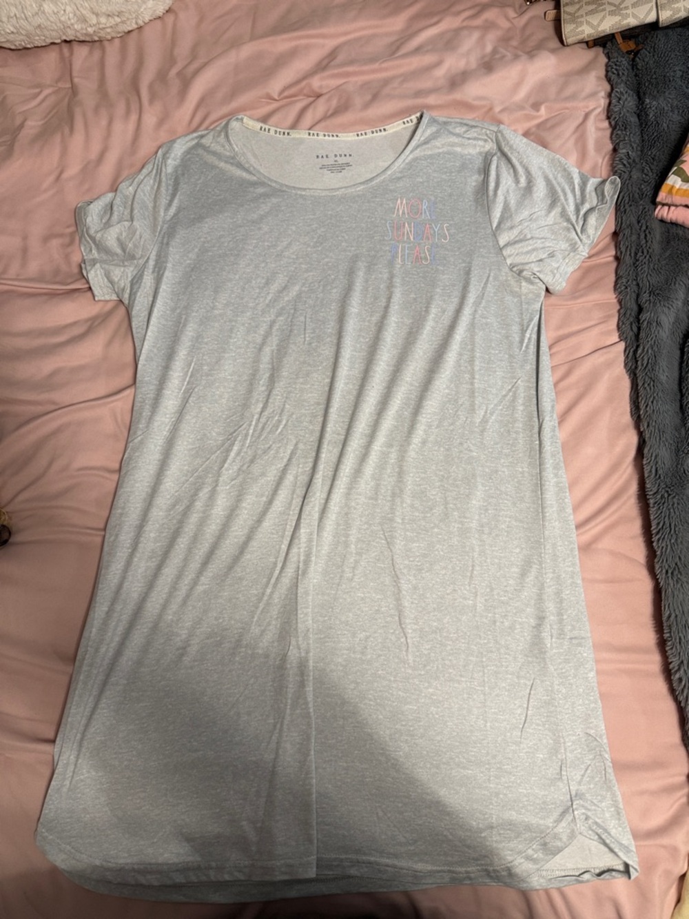 Rae Dunn Light Gray Short-Sleeve Nightshirt with Pastel Script